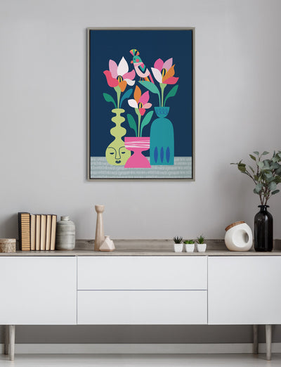 Sylvie Mid Century Modern Magnolias Framed Canvas by kateandlaurel - product image 4 for Resin Society