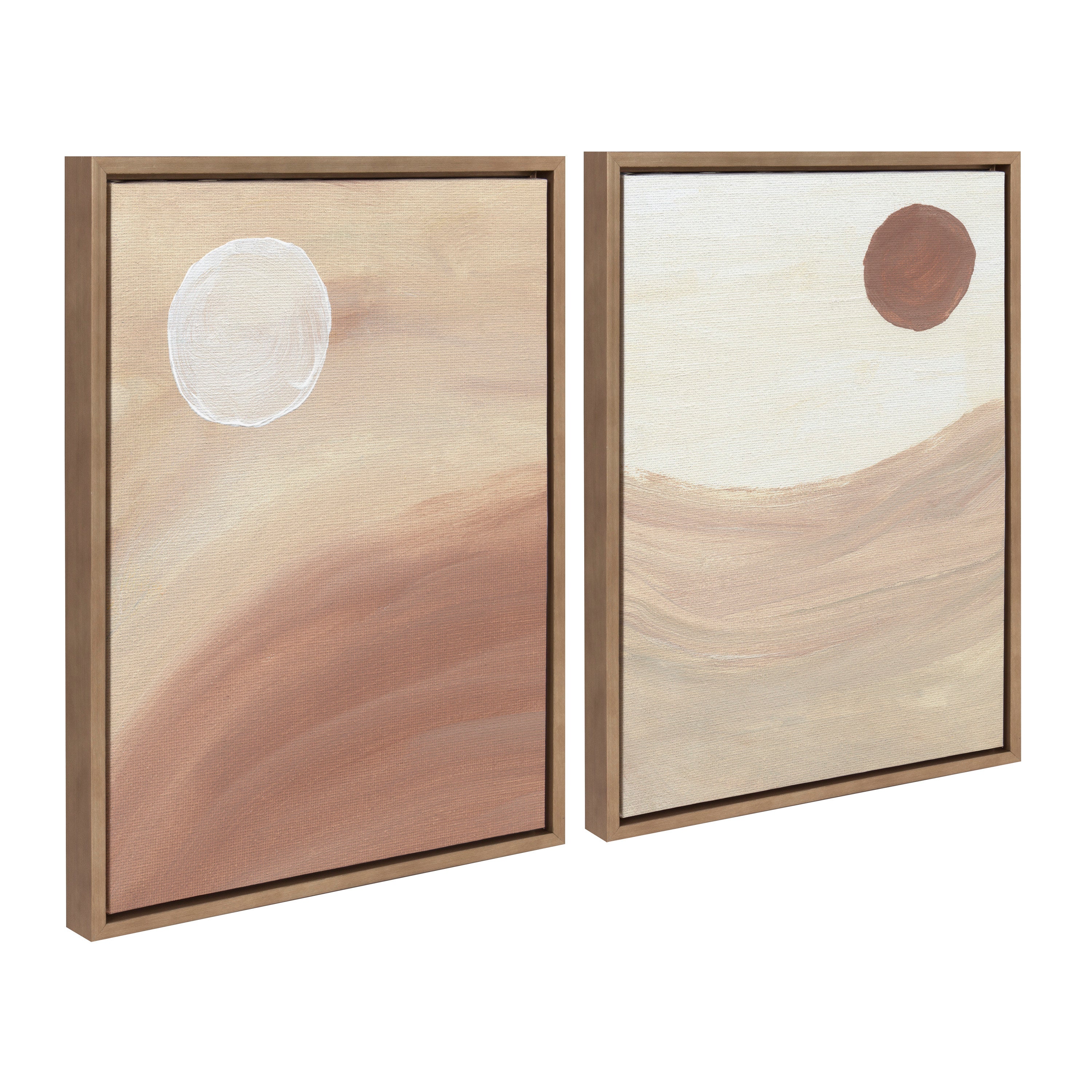 Two framed canvas wall art pieces showing landscape scenes in gold frames