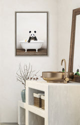 Sylvie Panda Waving in Rustic Bath Framed Canvas