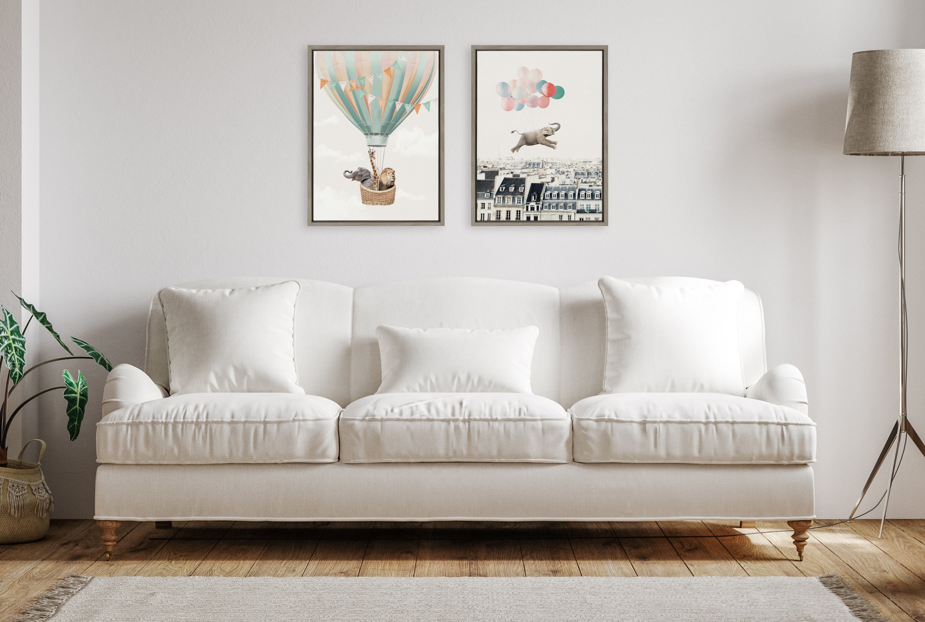 Sylvie Happy Elephant in Paris Framed Canvas by July Art Prints