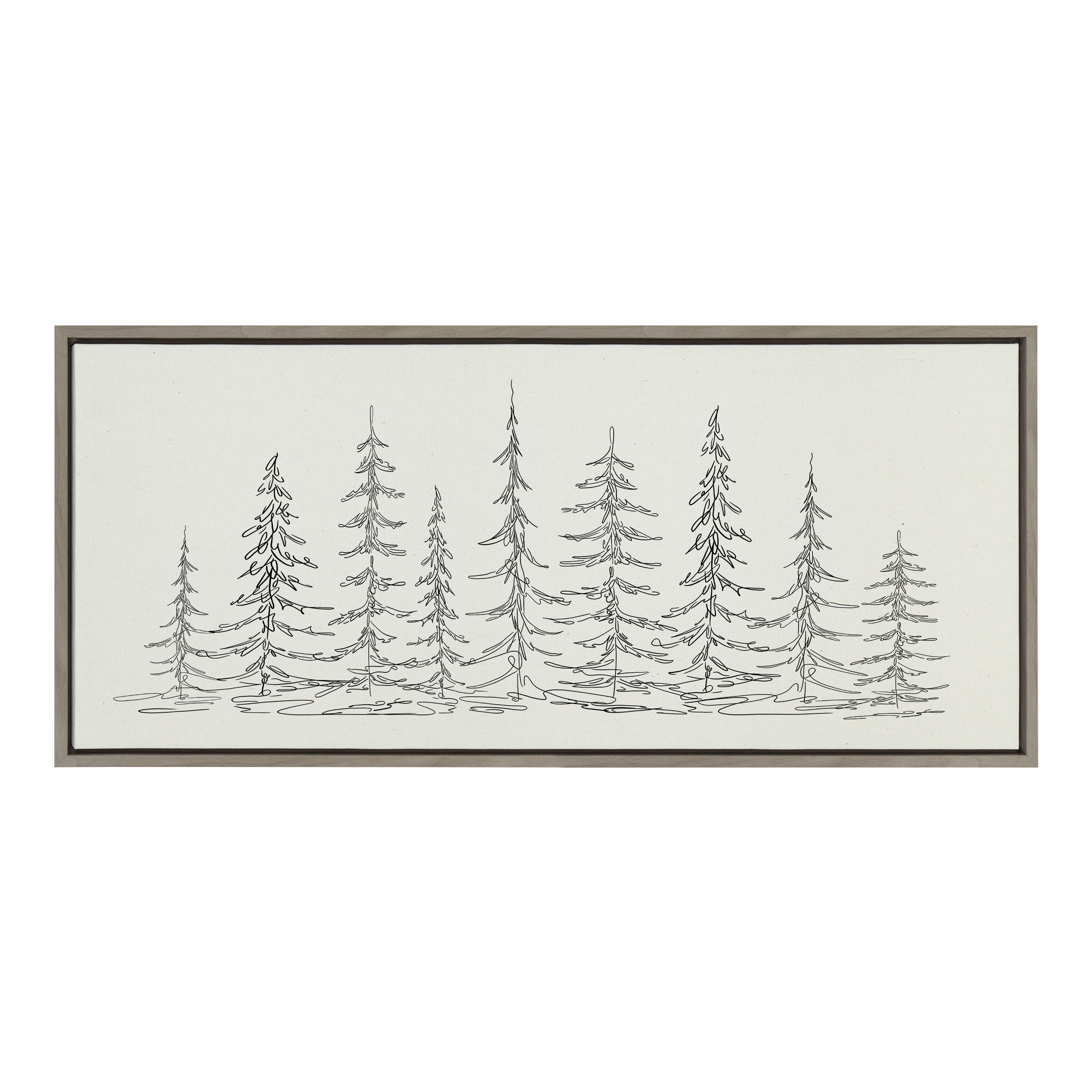 Sylvie Minimalist Evergreen Trees Sketch Framed Canvas