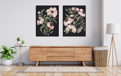 Sylvie Beaded Nocturnal Blossom 1 and 2 Framed Canvas Art Set by Nikita Jariwala