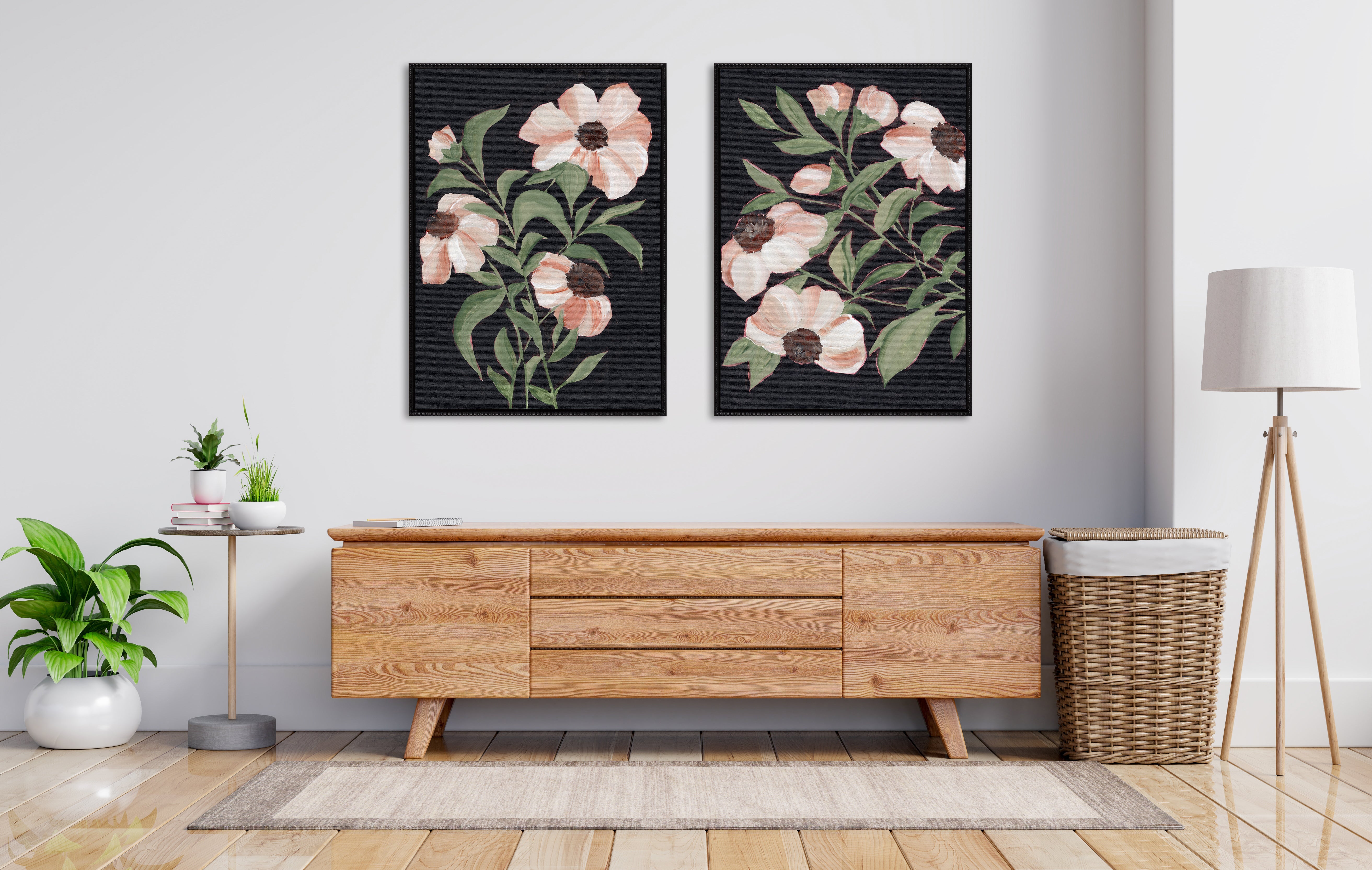 Sylvie Beaded Nocturnal Blossom 1 and 2 Framed Canvas Art Set by Nikita Jariwala