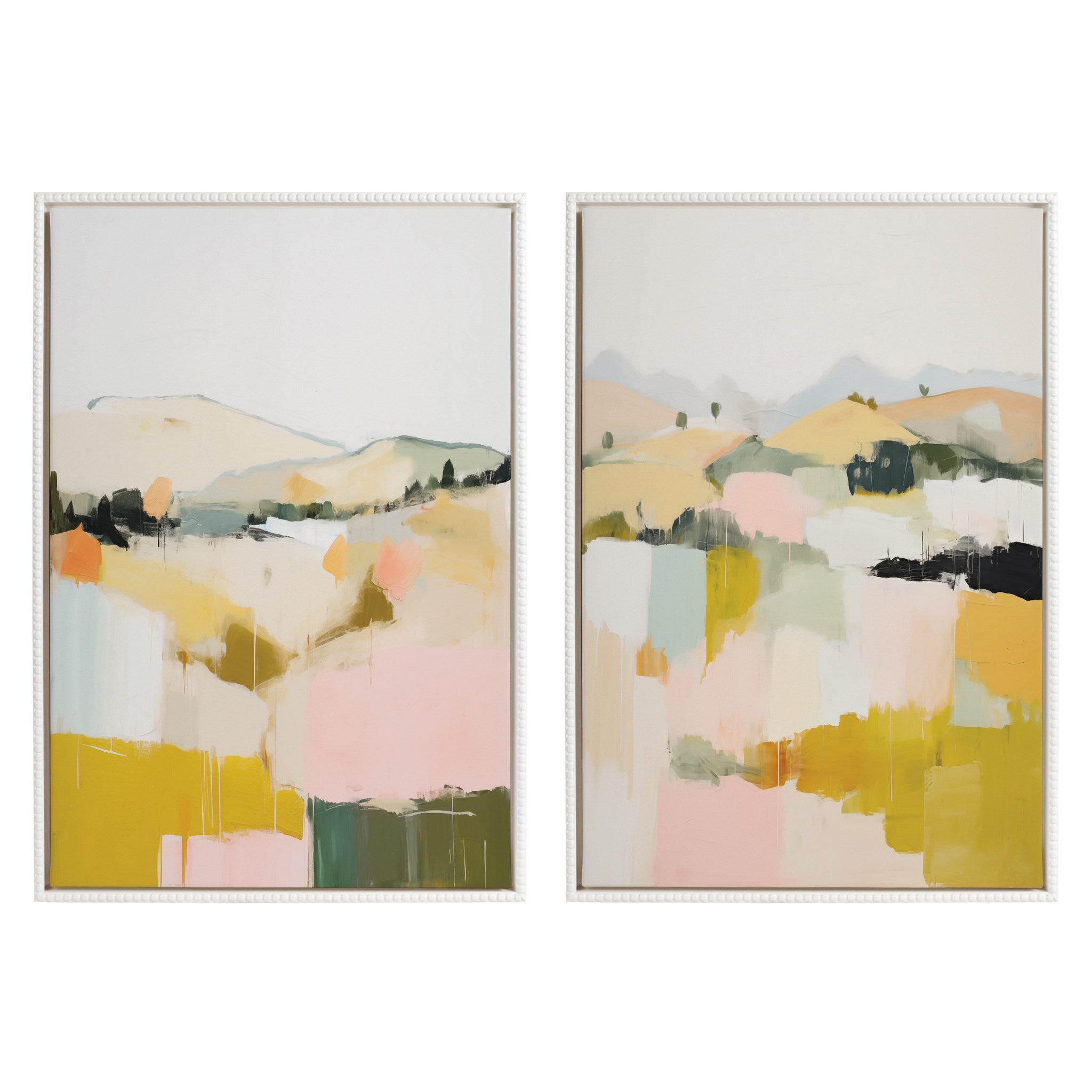 Sylvie Beaded Quaint Vista II and III framed canvas art set featuring modern abstract landscape artwork.