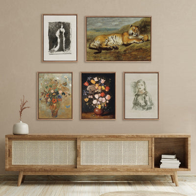 Sylvie Beaded Bouquet of Flowers in an Earthenware Vase Framed Canvas by The Art Institute of Chicago