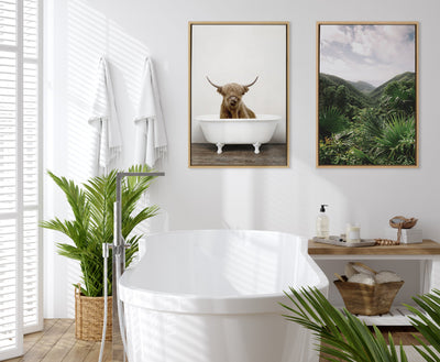Sylvie Highland Cow in Tub Color Framed Canvas