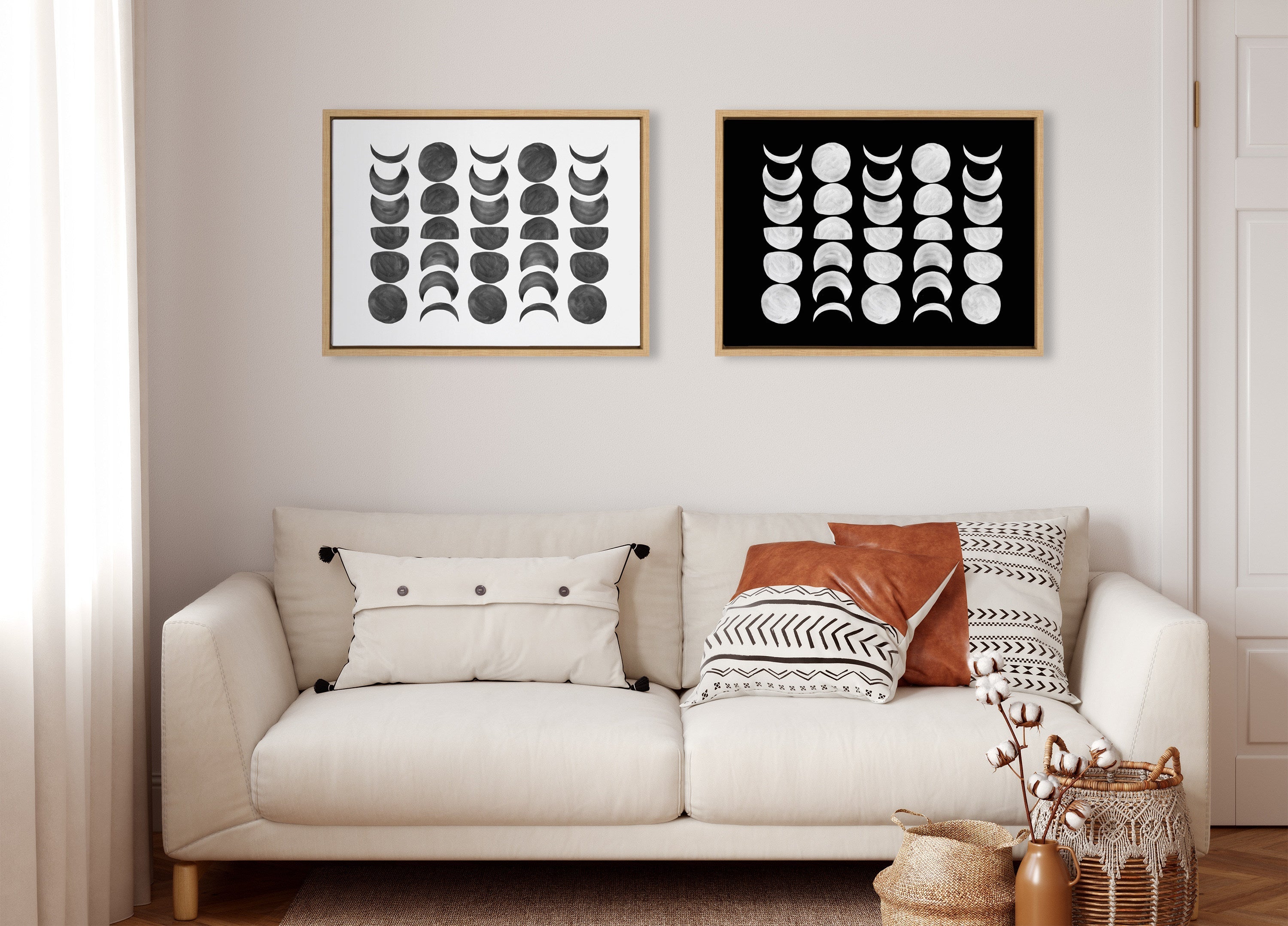 Sylvie 901 Moon Phases White on Black Framed Canvas by kateandlaurel - product image 5 for Resin Society