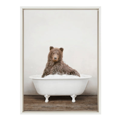 Sylvie Bear Rustic Bubble Bath Framed Canvas by kateandlaurel - product image 8 for Resin Society