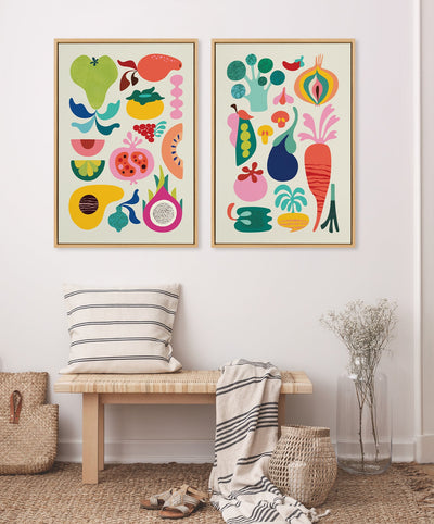 Sylvie Modern Fruits and Modern Veggies Framed Canvas Art Set by Rachel Lee of My Dream Wall