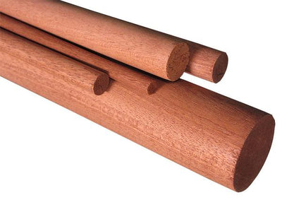African Mahogany dowel rods displayed on white background