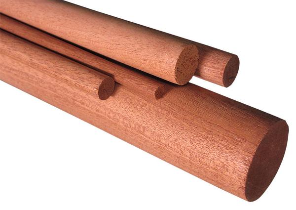 African Mahogany dowel rods displayed on white background