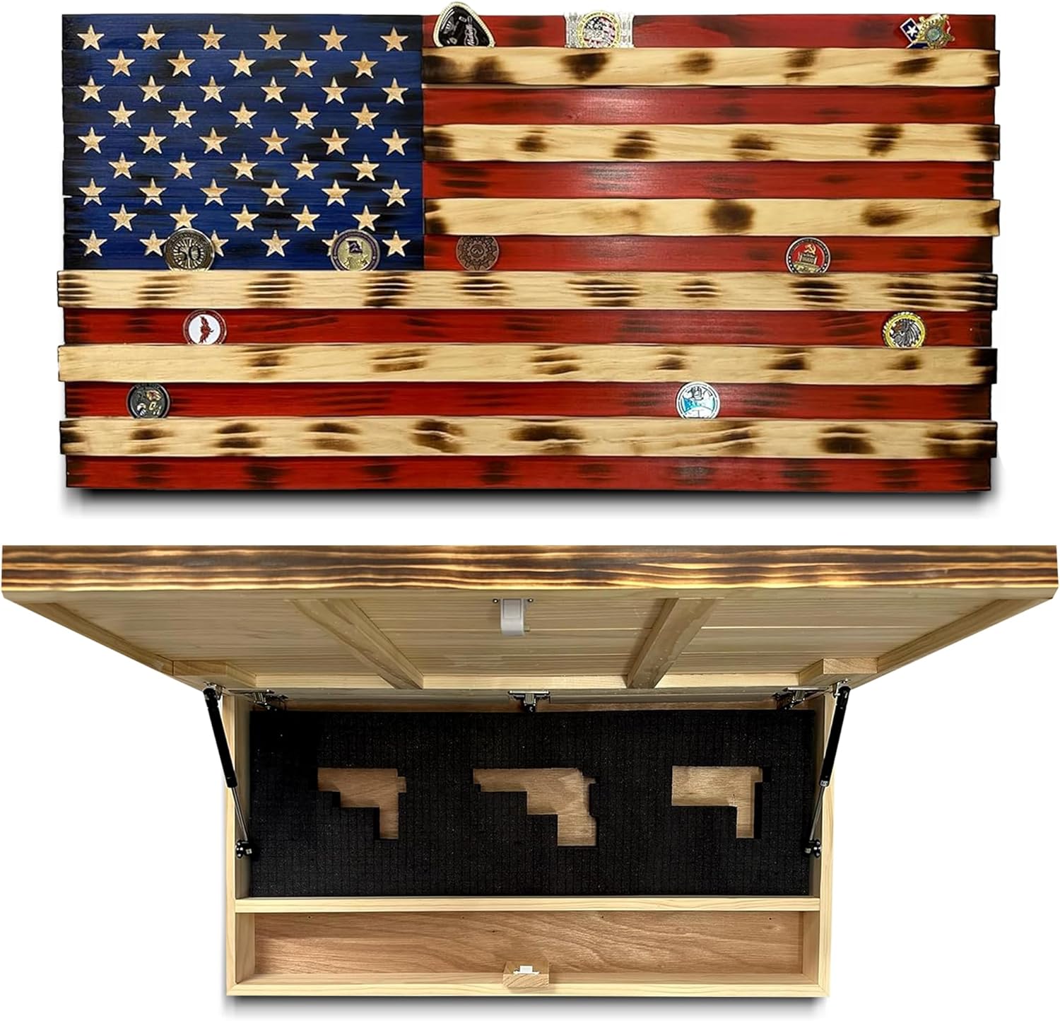 American Flag Challenge Coin Display and Hidden Gun Cabinet by Bellewood Designs - main product image for Resin Society