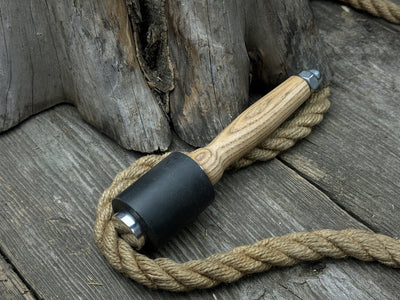 Handcrafted mallet with nylon head and ash wood handle by Sharky Forged Steel Tools