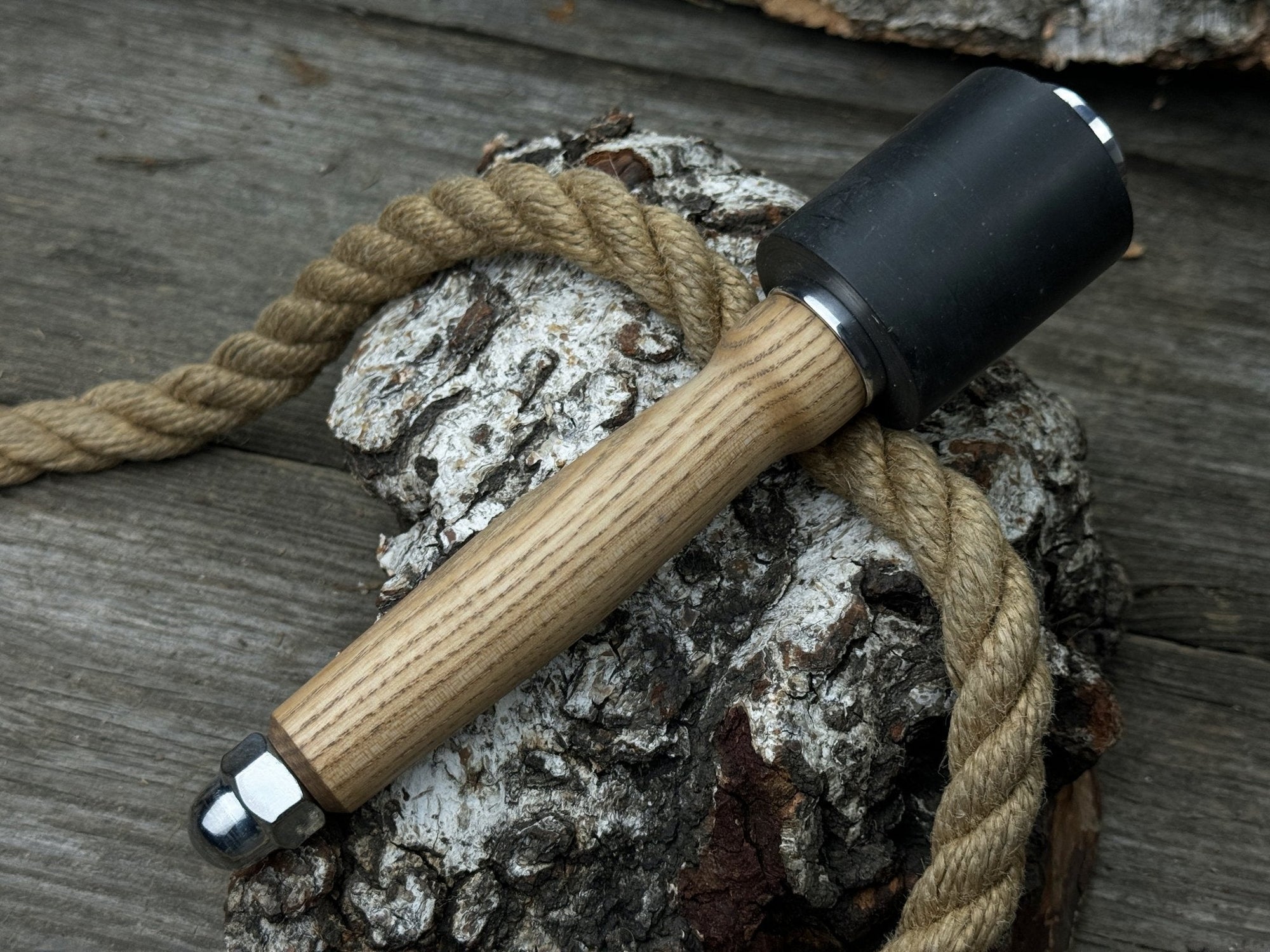 Handcrafted mallet with nylon head and ash wood handle by Sharky Forged Steel Tools