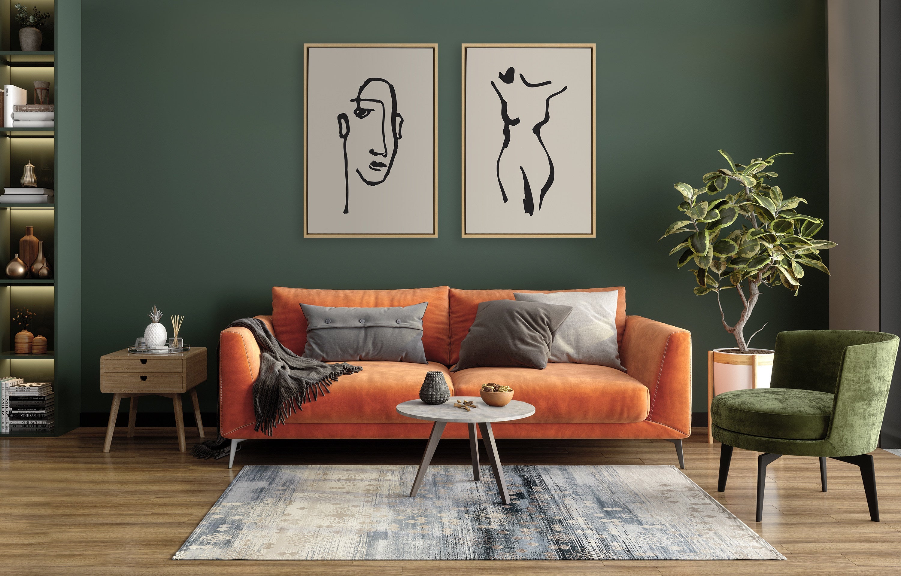 Sylvie Minimalist Neutral Line Art Drawing Face Framed Canvas by kateandlaurel - product image 5 for Resin Society