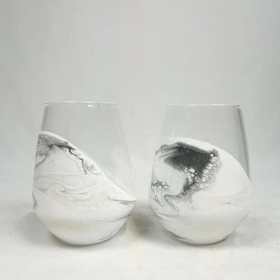 Set of 2 resin coated entertaining glasses with colorful resin swirls by Lynn & Liana Designs