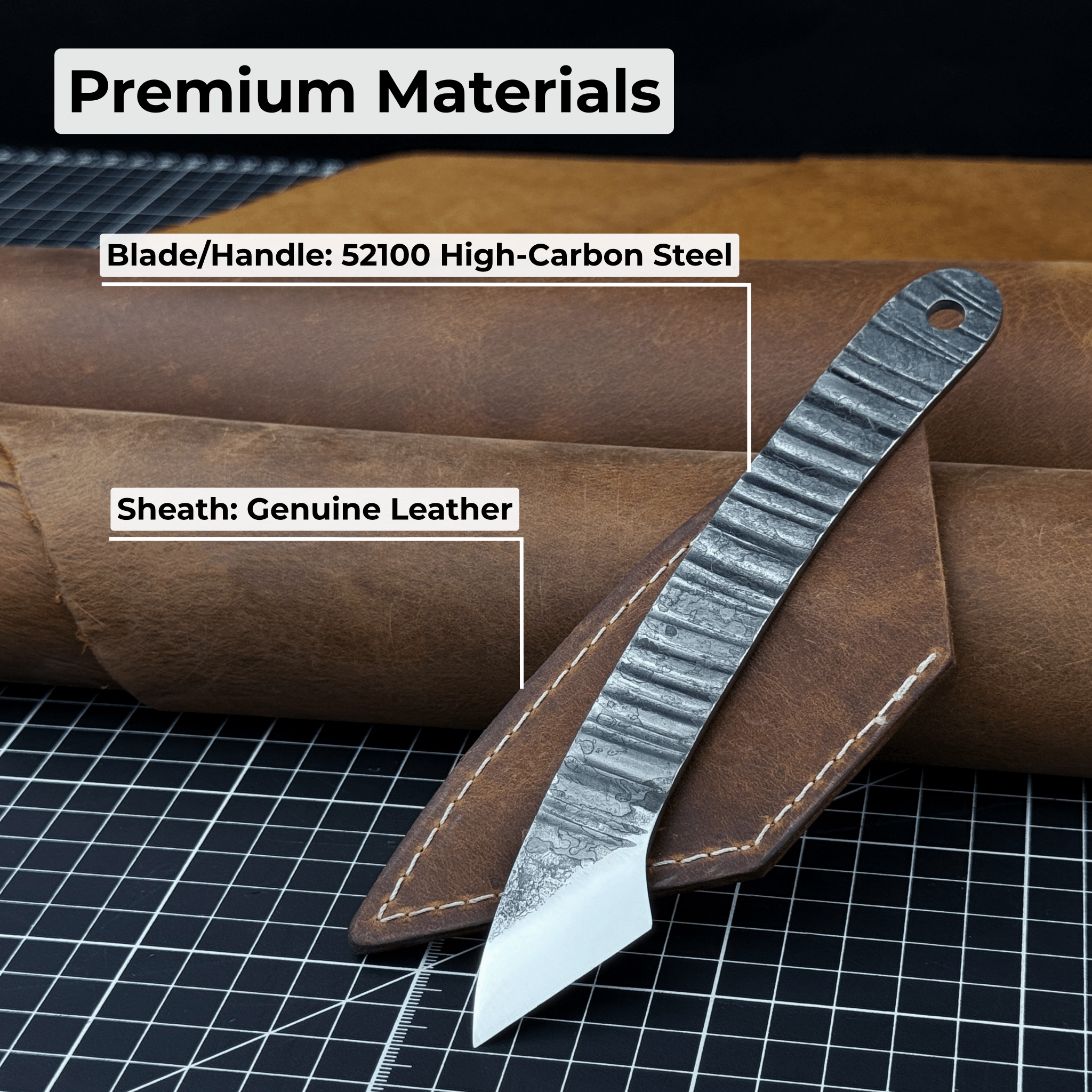 Hand-forged Kiridashi marking knife with 3.5 cm carbon steel blade and leather sheath