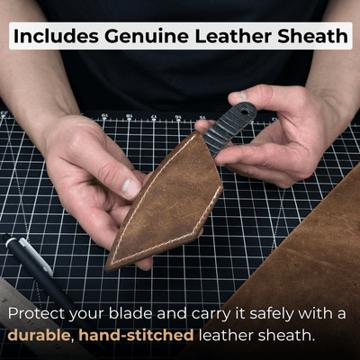 Hand-forged Kiridashi marking knife with 3.5 cm carbon steel blade and leather sheath