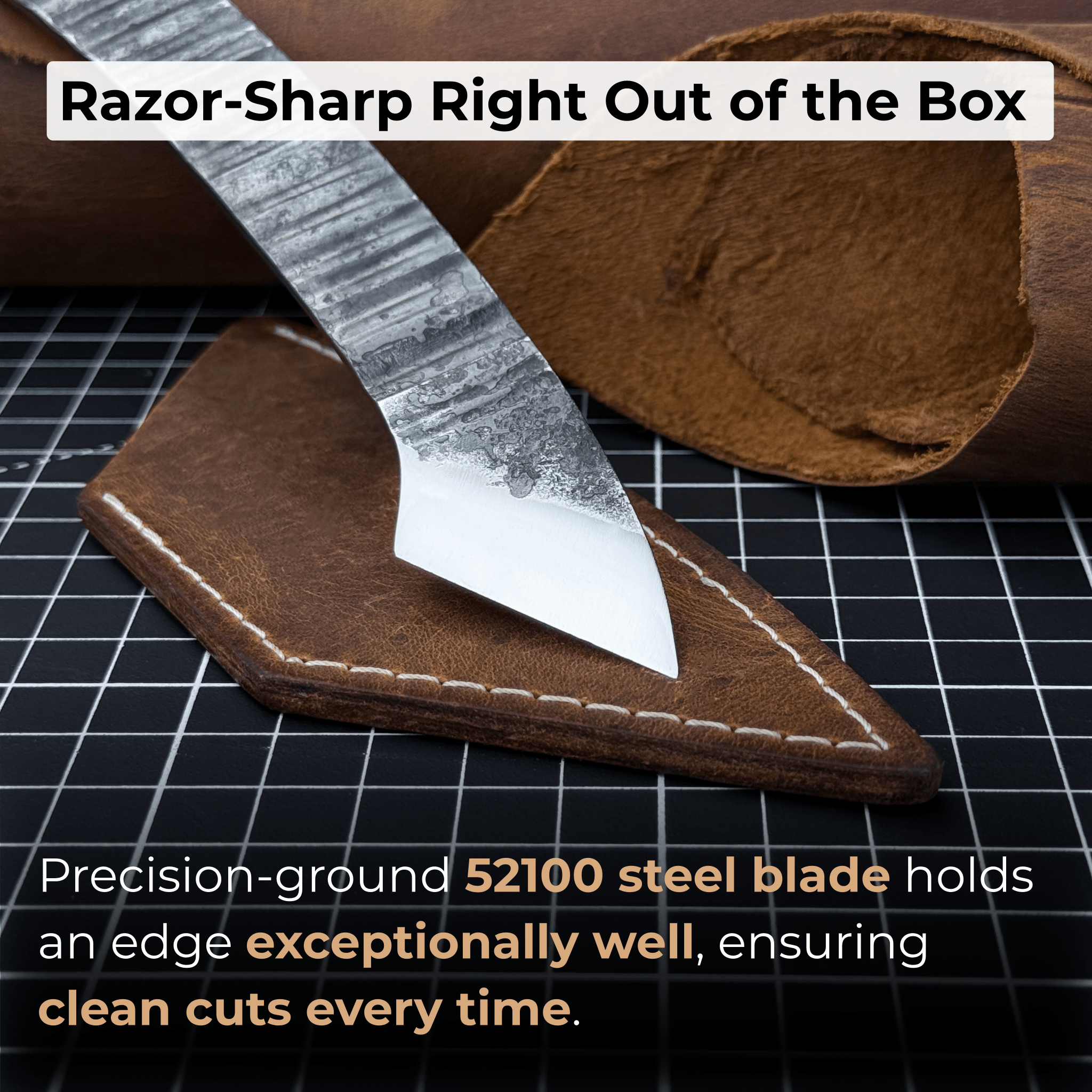Hand-forged Kiridashi marking knife with 3.5 cm carbon steel blade and leather sheath