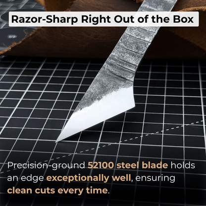 Hand-forged Kiridashi marking knife with 4 cm blade and leather sheath by Sharky Forged Steel Tools