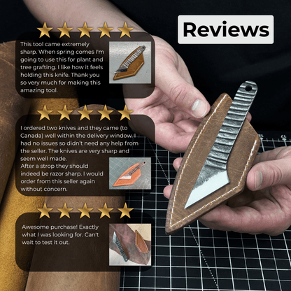 Hand-forged Kiridashi marking knife with 4 cm blade and leather sheath by Sharky Forged Steel Tools