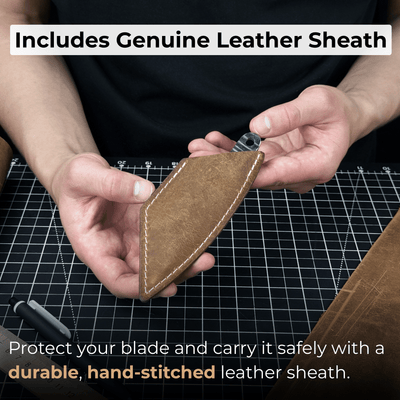 Hand-forged Kiridashi marking knife with 4 cm blade and leather sheath by Sharky Forged Steel Tools
