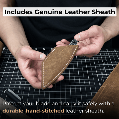 Hand-forged Kiridashi marking knife with 4 cm blade and leather sheath by Sharky Forged Steel Tools
