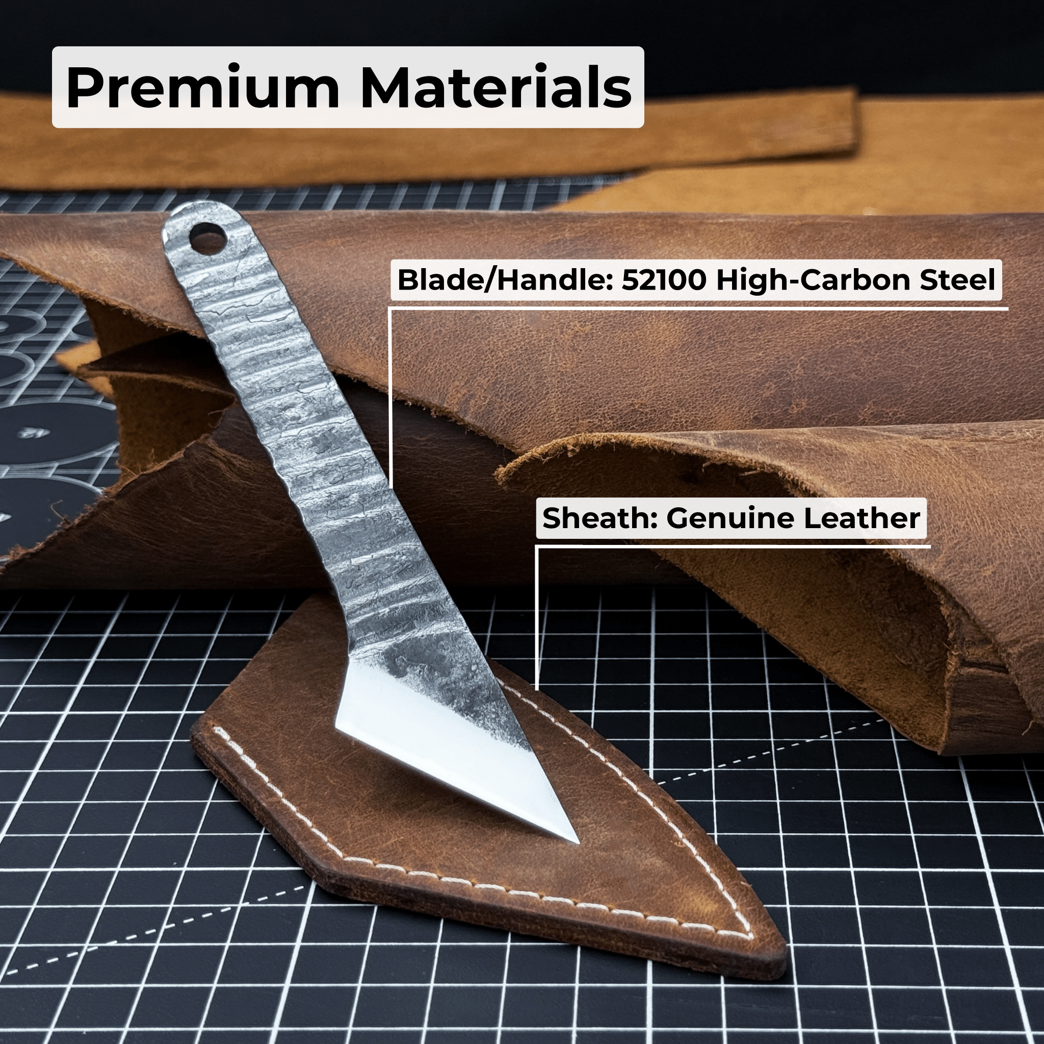 Hand-forged Kiridashi marking knife with 4 cm blade and leather sheath by Sharky Forged Steel Tools