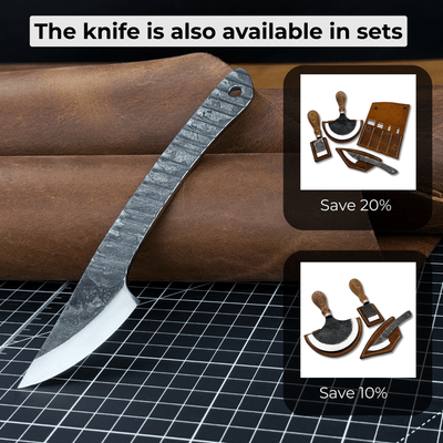 Hand-forged Kiridashi marking knife with rounded blade and leather sheath
