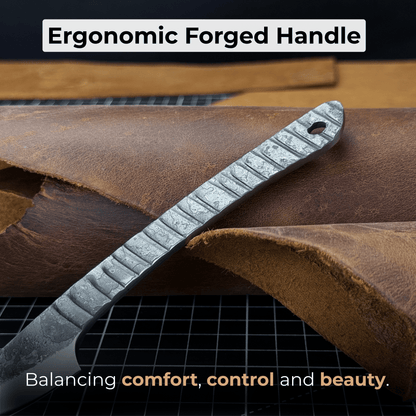 Hand-forged Kiridashi marking knife with rounded blade and leather sheath