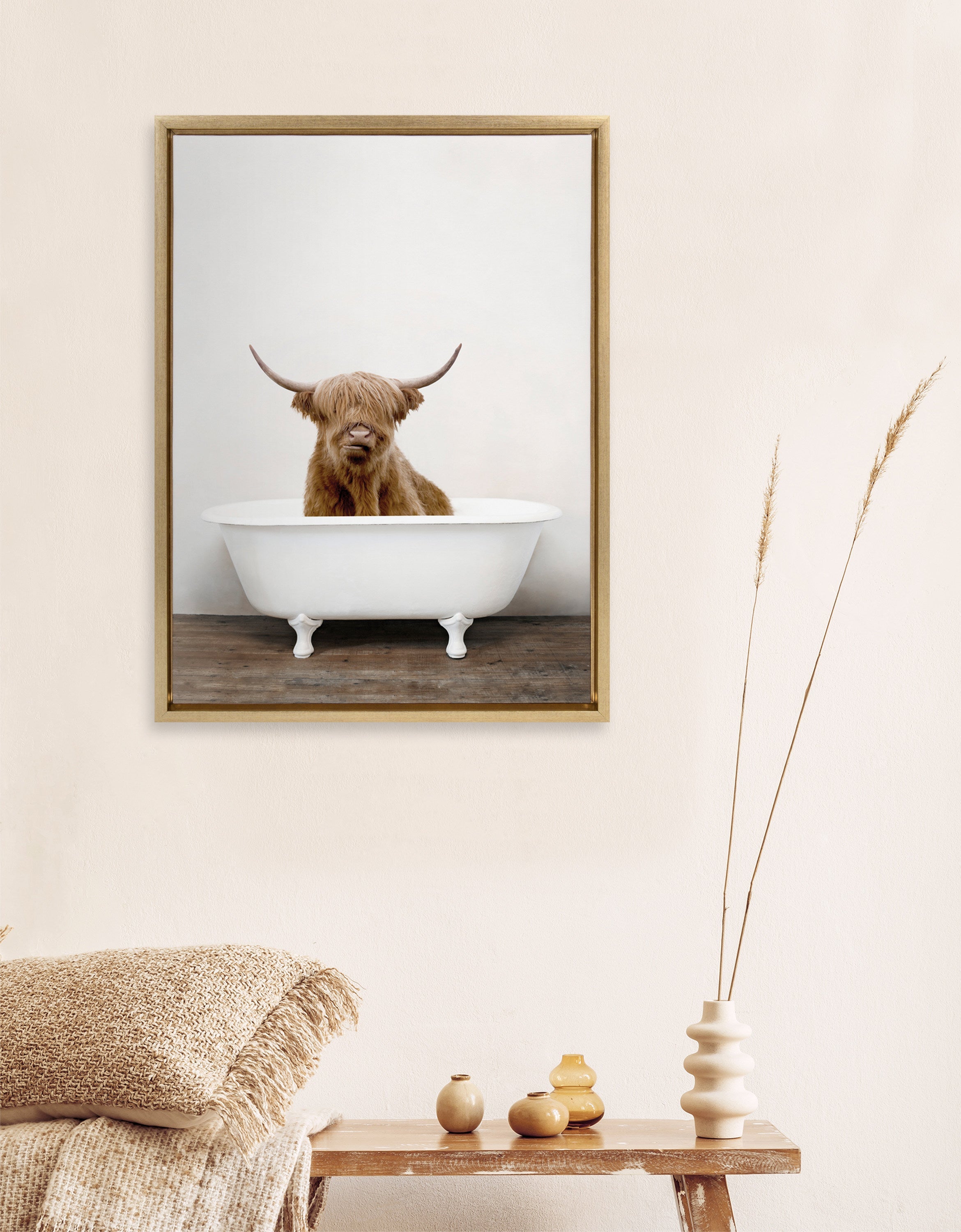 Sylvie Highland Cow in Tub Color Framed Canvas