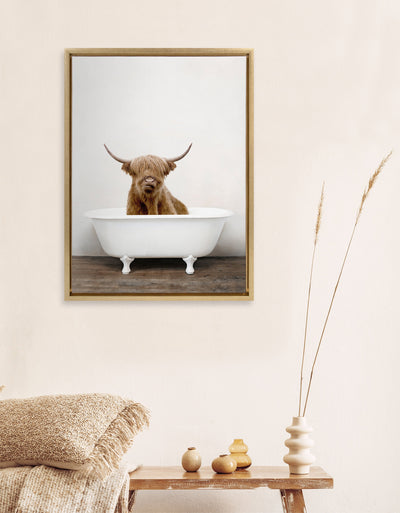 Sylvie Highland Cow in Tub Color Framed Canvas