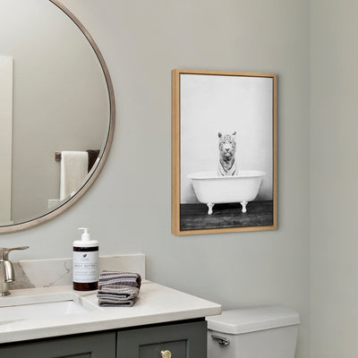 Sylvie White Tiger in The Bathtub Framed Canvas by Amy Peterson by kateandlaurel - product image 7 for Resin Society