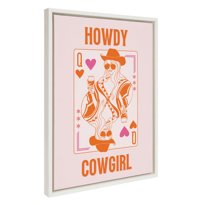 Howdy Cowgirl Pink Orange framed canvas art showing pink and orange design with floating polystyrene frame