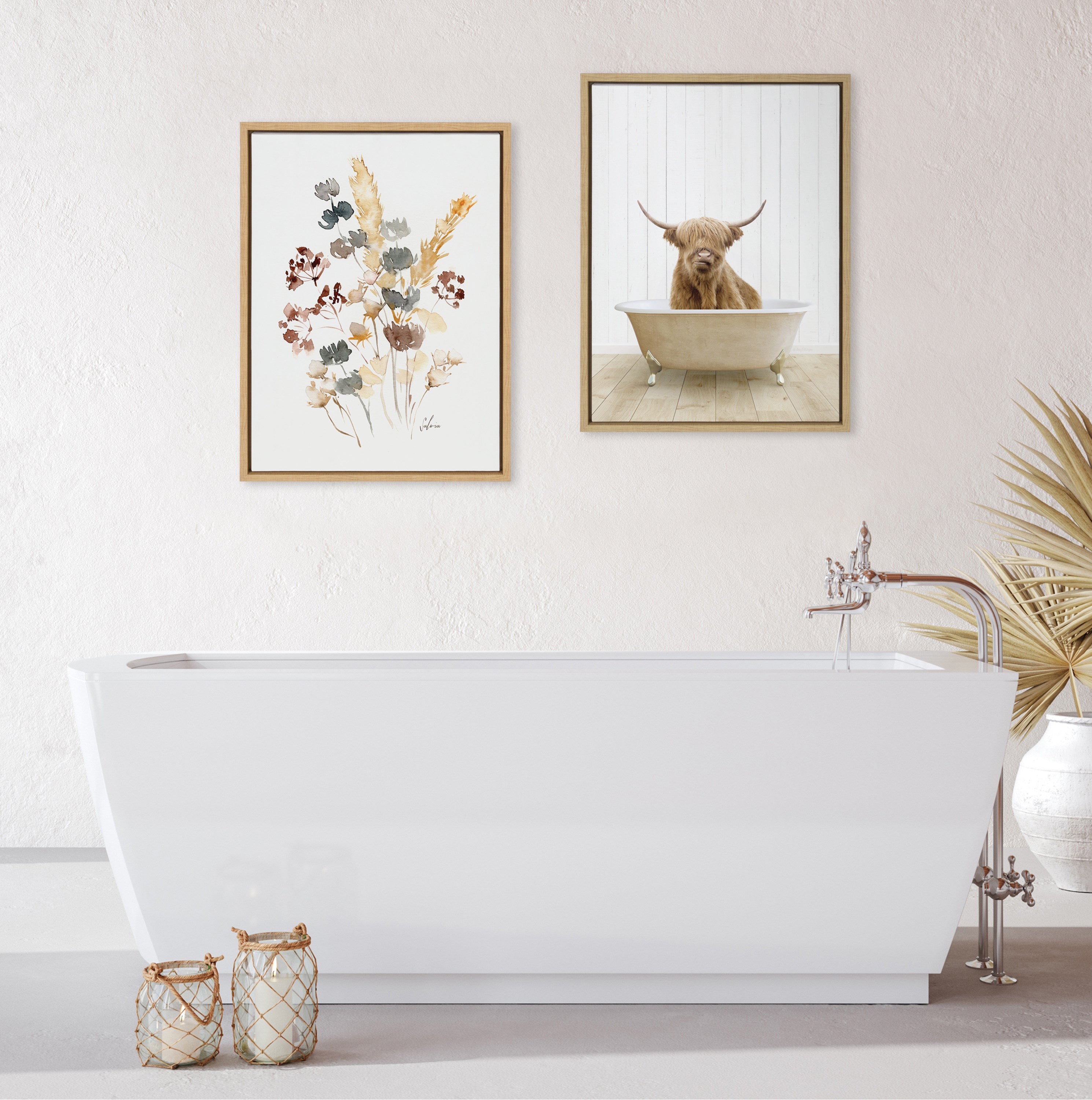 Sylvie Highland Cow Farmhouse Bath Framed Canvas by kateandlaurel - product image 11 for Resin Society