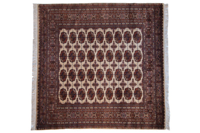 6.5x7 Vintage Fine Pakistani Bokhara Design Square Carpet by Old New House® - main product image for Resin Society