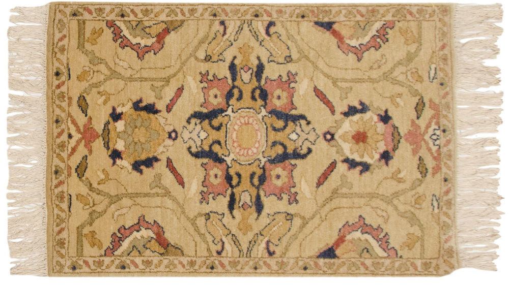 2x3 Vintage Armenian Sultanabad Design Rug Mat showing center medallion with floral and arabesque patterns in muted tones