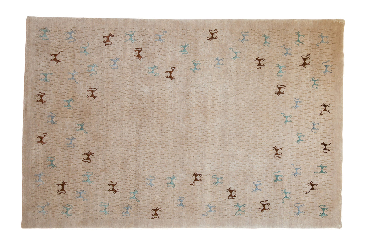 6x9 New Indian Folk Art Design Carpet by Old New House® - main product image for Resin Society