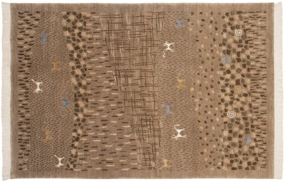 6x9 New Indian Folk Art Design Carpet by Old New House® - main product image for Resin Society