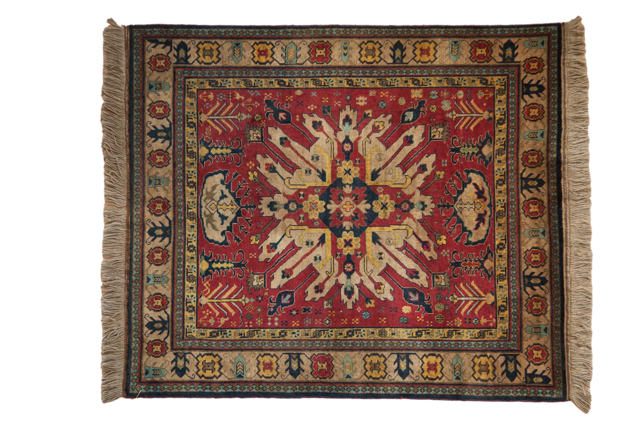 4.5x5.5 Vintage Indian Kazak Design Square Rug by Old New House® - main product image for Resin Society