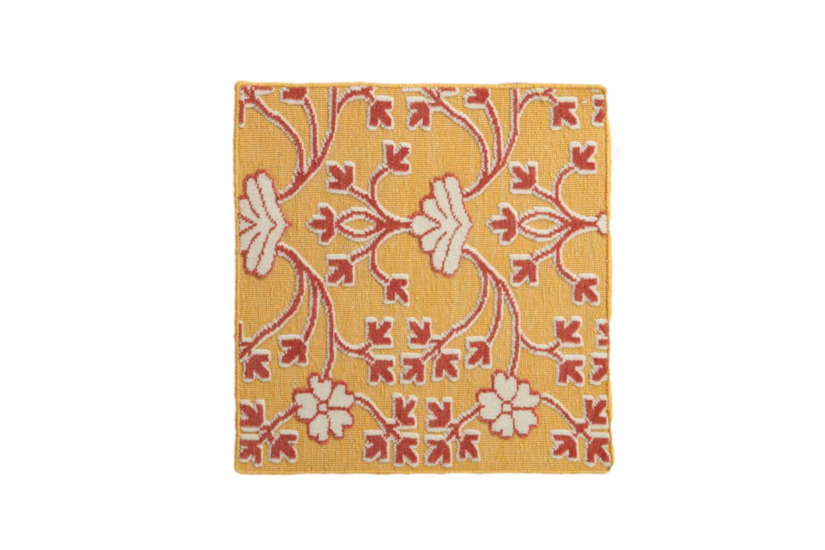 2x2 New Indian Samarkand Design Square Rug Mat with floral motif in warm tones