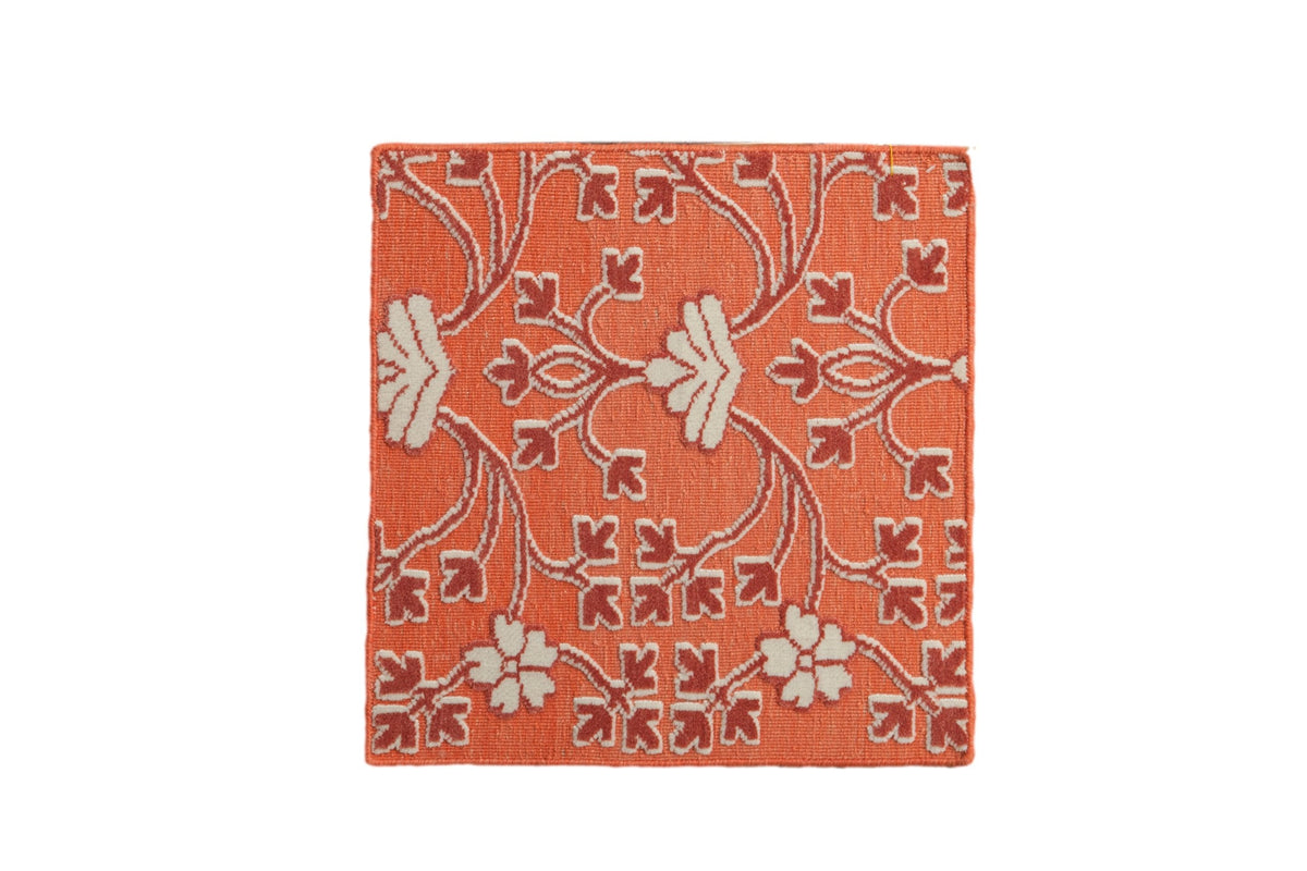 2x2 New Indian Samarkand Design Square Rug Mat with floral pattern in shades of red and ivory
