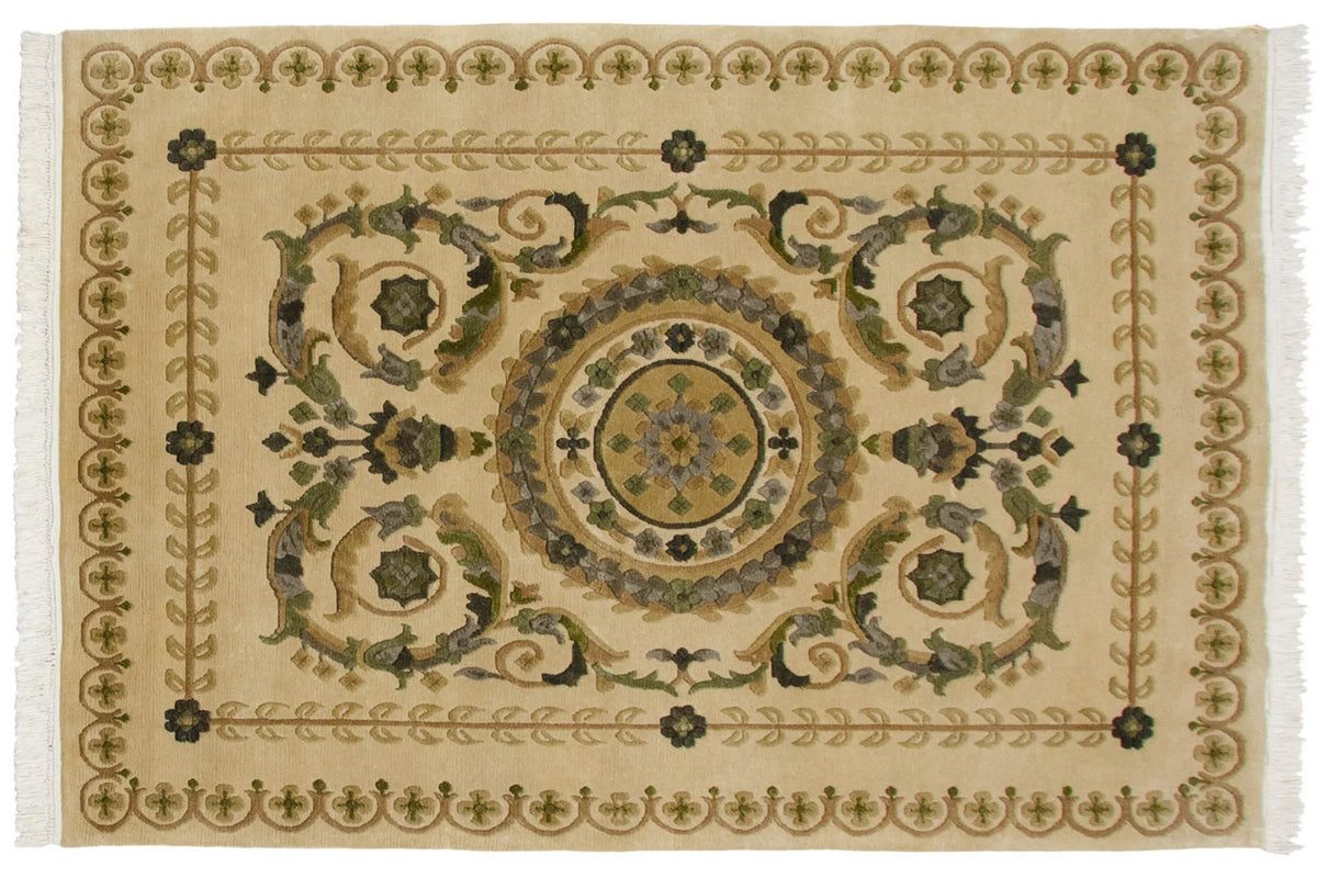 4x6 Vintage Indian Savonnerie Design Rug by Old New House® - main product image for Resin Society
