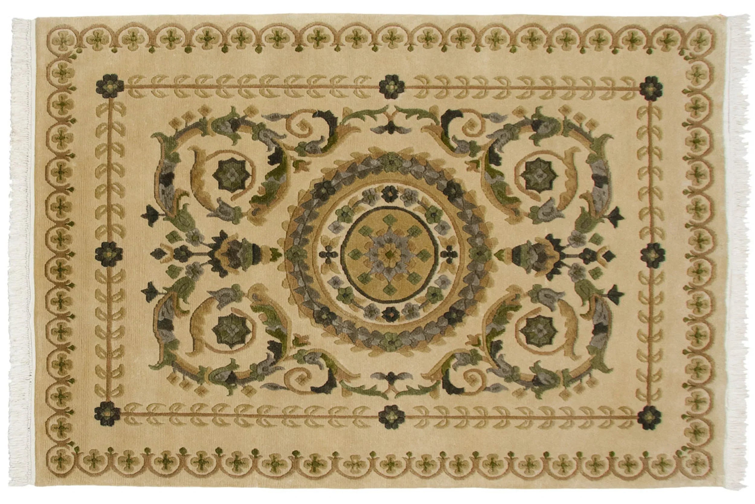 4x6 Vintage Indian Savonnerie Design Rug by Old New House® - main product image for Resin Society