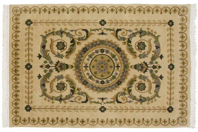 4x6 Vintage Indian Savonnerie Design Rug by Old New House® - main product image for Resin Society
