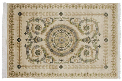 4x6 Vintage Indian Savonnerie Design Rug by Old New House® - product image 2 for Resin Society