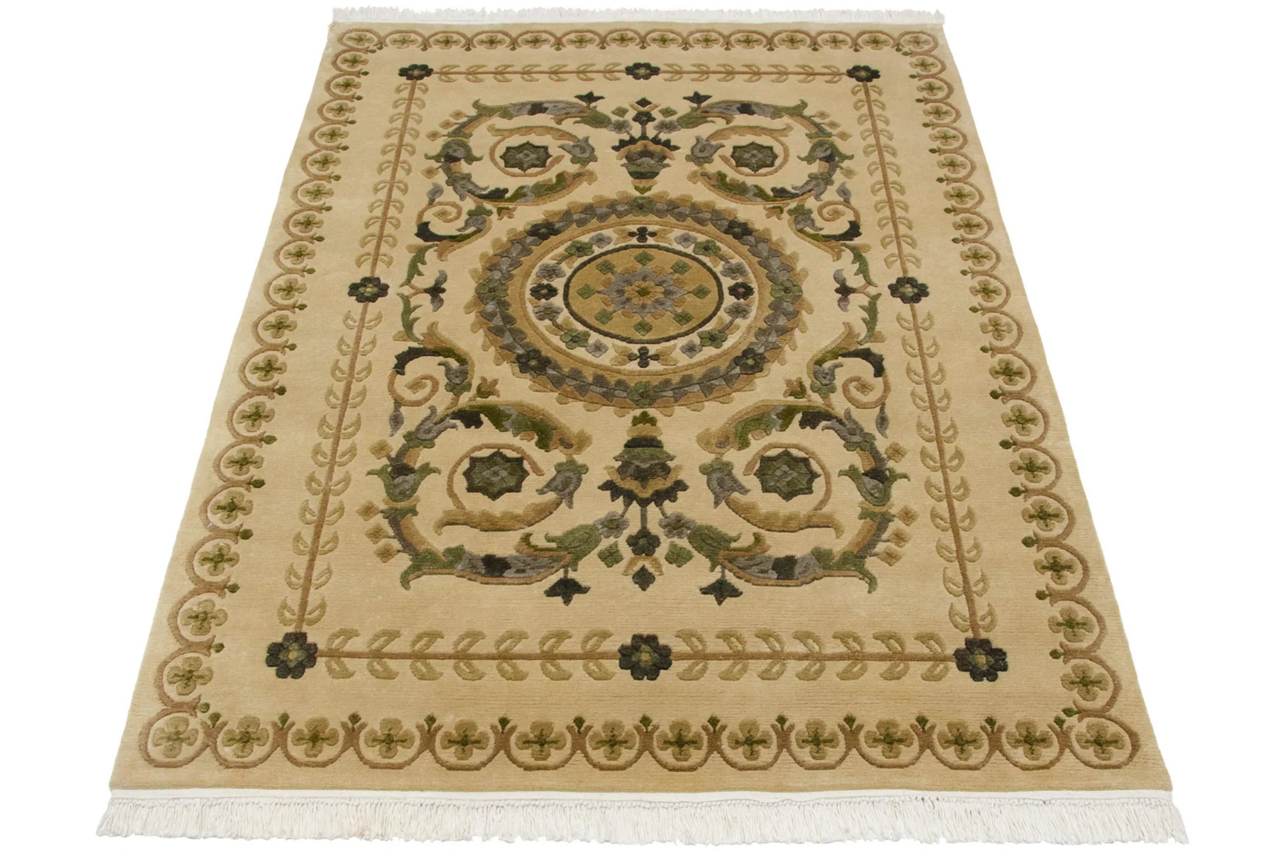 4x6 Vintage Indian Savonnerie Design Rug by Old New House® - product image 4 for Resin Society