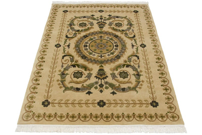 4x6 Vintage Indian Savonnerie Design Rug by Old New House® - product image 4 for Resin Society