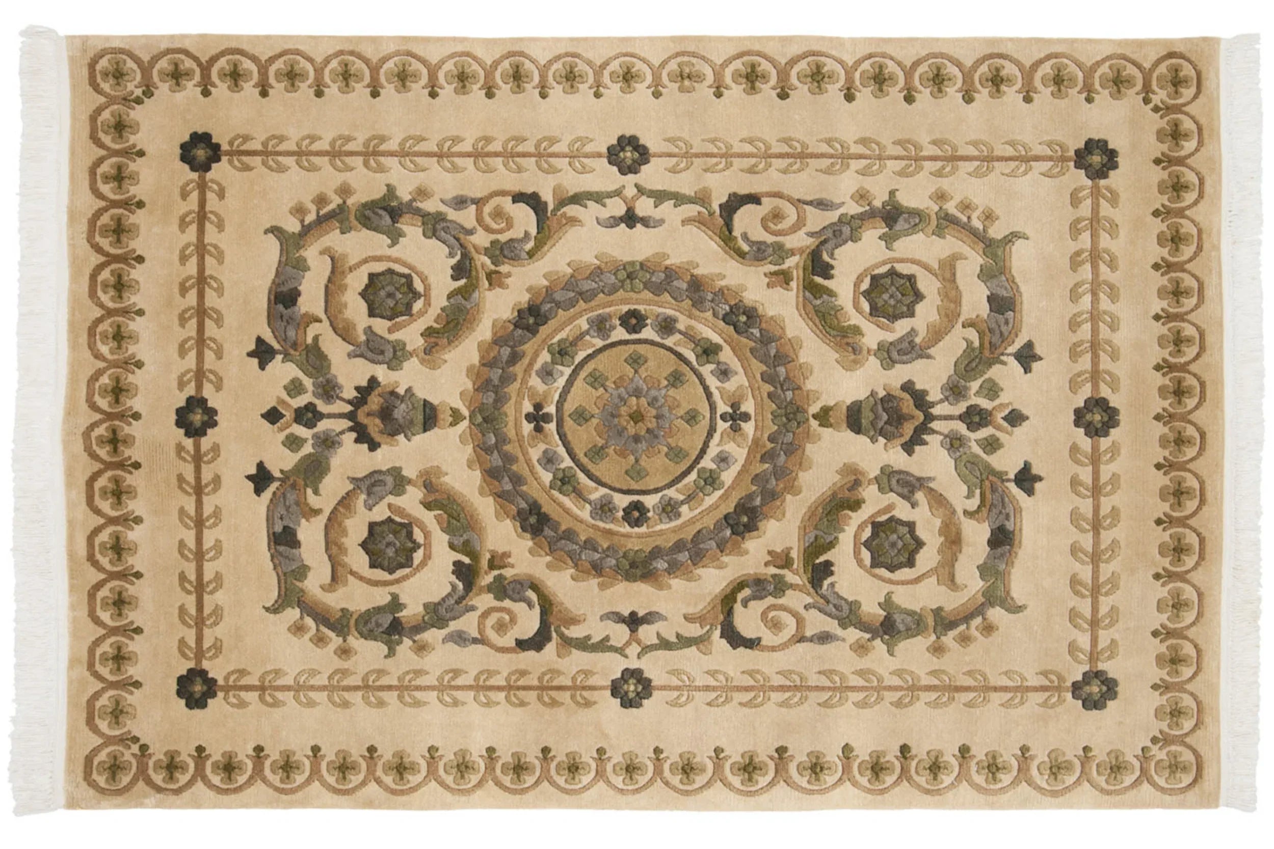 4x6 Vintage Indian Savonnerie Design Rug by Old New House® - product image 8 for Resin Society
