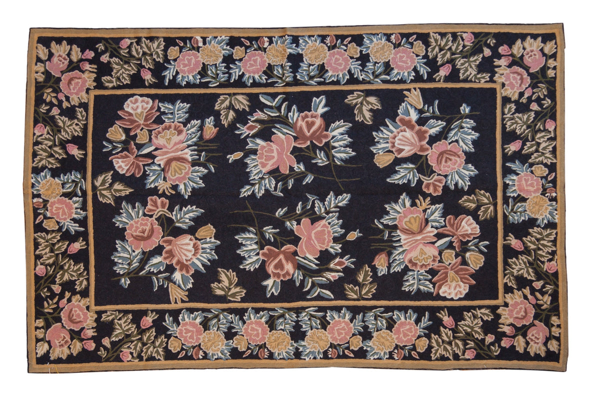 4x6 Vintage Chainstitch Rug showcasing floral bouquets and detailed borders in multiple faded colors